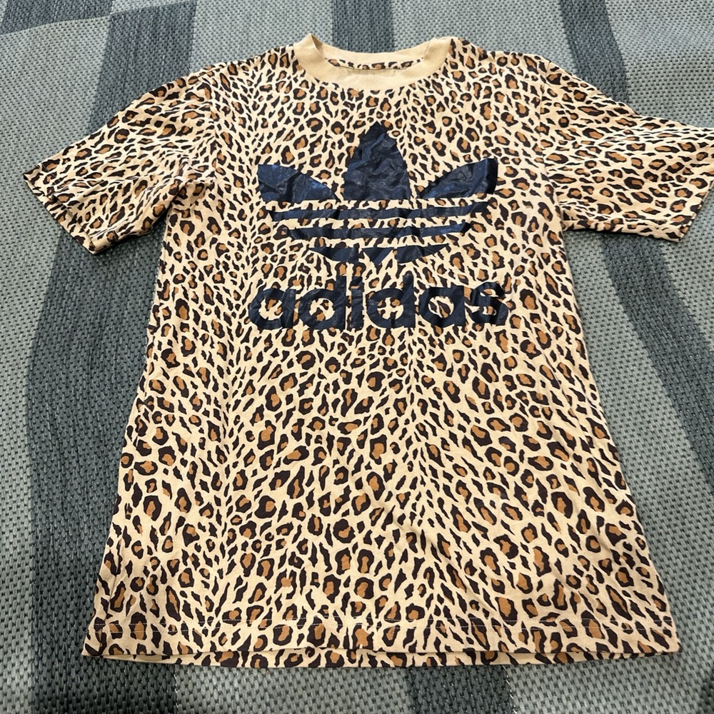 adidas Leopard Print Tee in Tan & Black